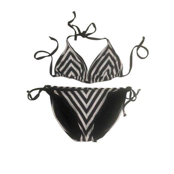 Rebecca Other - Becca Rebecca Virtue Black White Chevron Swim Bikini Size D Cup Top Med Bottom
